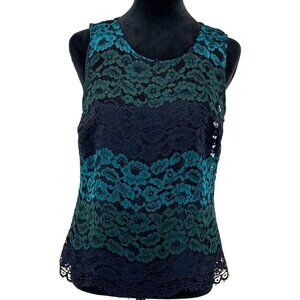 Banana Republic Lace Top Women MP Sleeveless Top Blue Green Floral Scalloped Hem